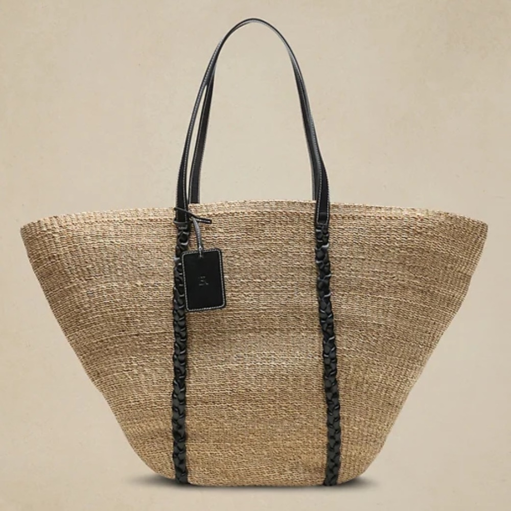 Banana Republic Straw Tote with Leather Braiding